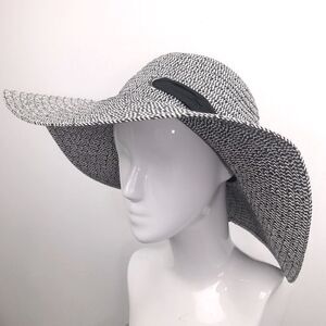 Black and White Large Wide Brimmed Woven Summer Hat with bow